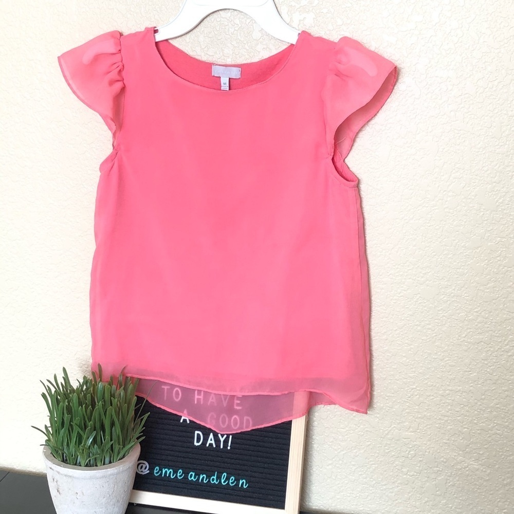 Girls Tahari Coral sheer overlay shirt Medium